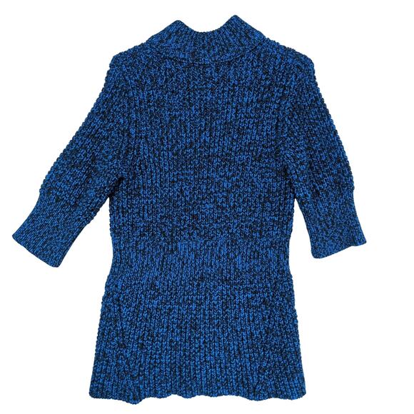 Kenneth Cole NY Women's M Wool-Blend Blue & Black Knit Cardigan, 3-Button Retro - Picture 3 of 6